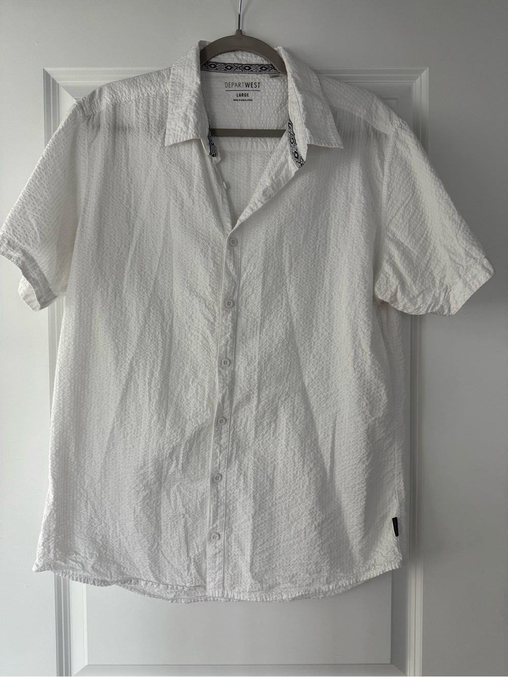 Departwest Men’s White Short-Sleeve Textured Button-Down Shirt